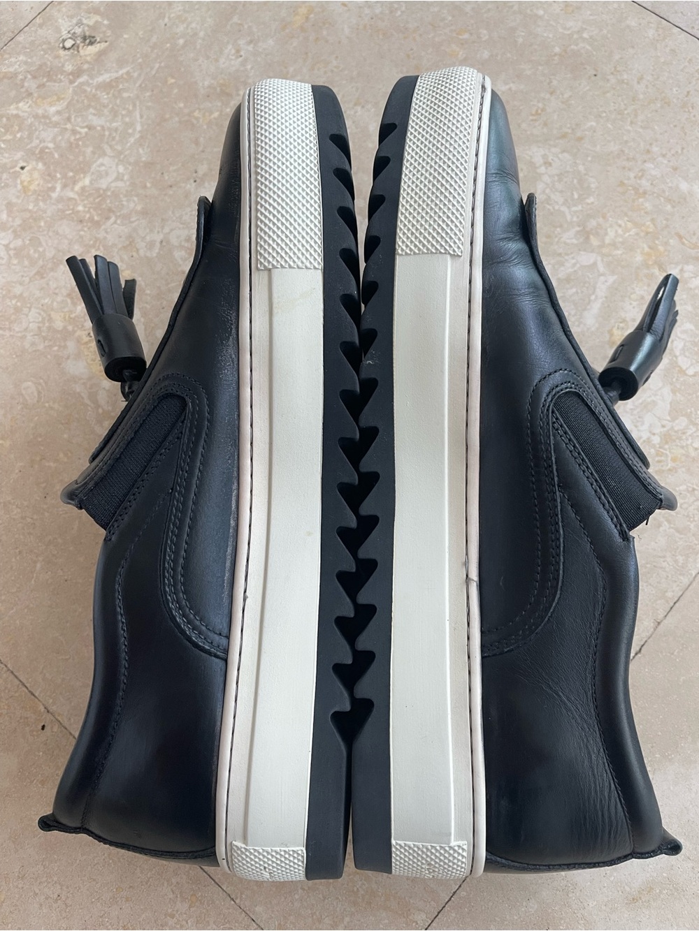 Salvatore Ferragamo Black Leather Tassel Slip-On Loafers with White Outsole - Picture 5 of 8
